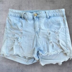Sweet Look Distressed Denim Shorts Women's 15 Light Blue Frayed Hem